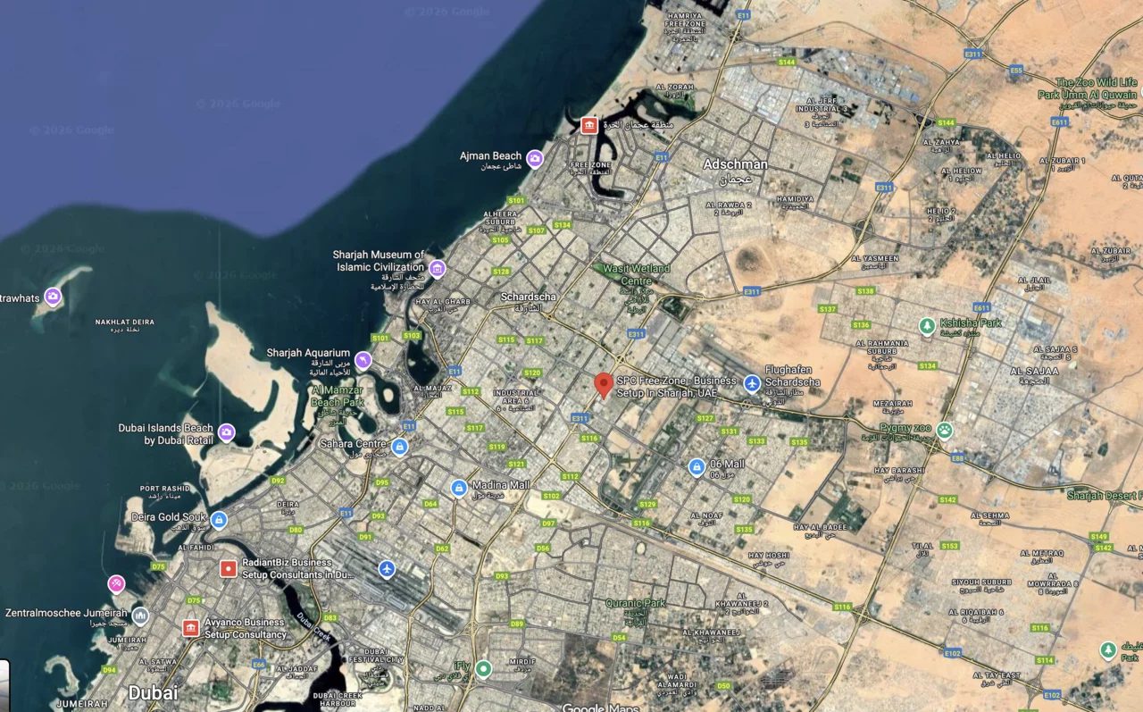 Map preview of 22 PHARMA location near Sharjah and Dubai